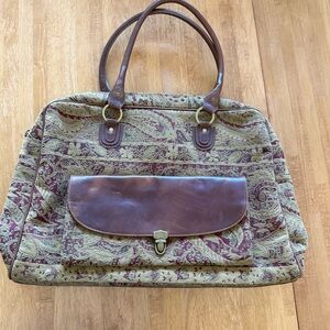J Jill Tapestry Weekender Travel Bag Leather Accents Made in Brazil